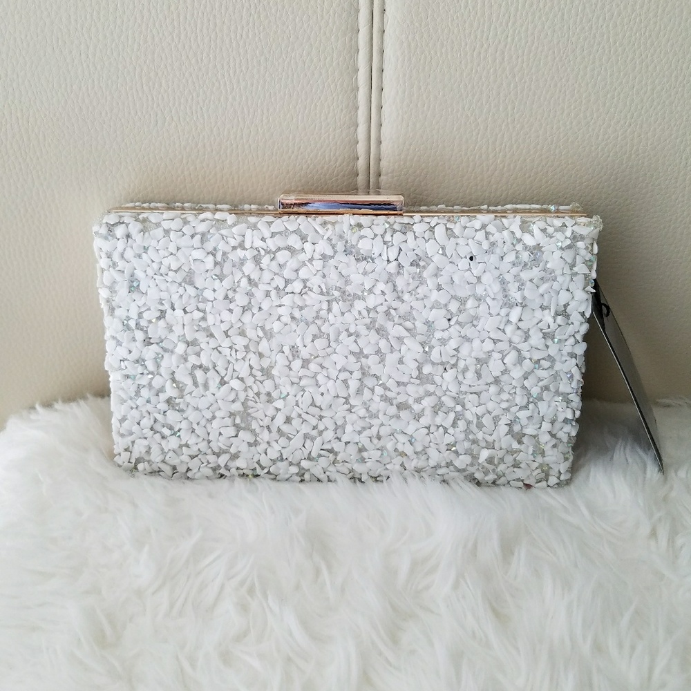 NastyGal Rock Embellished Clutch Bag in White