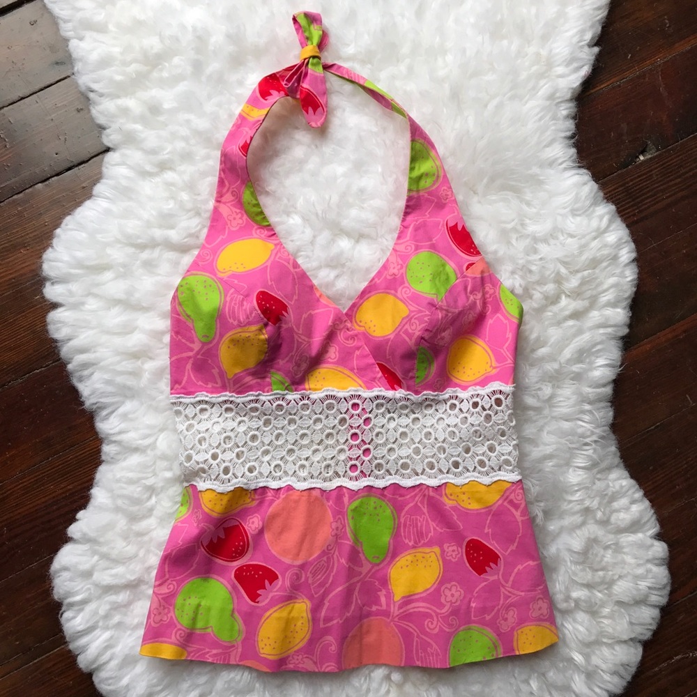 Lilly Pulitzer Halter Top with Eyelet in Pink Sz 2