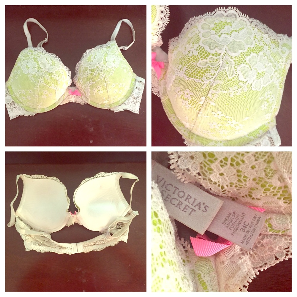 VS Neon Green & Pink Push Up Bra 34c