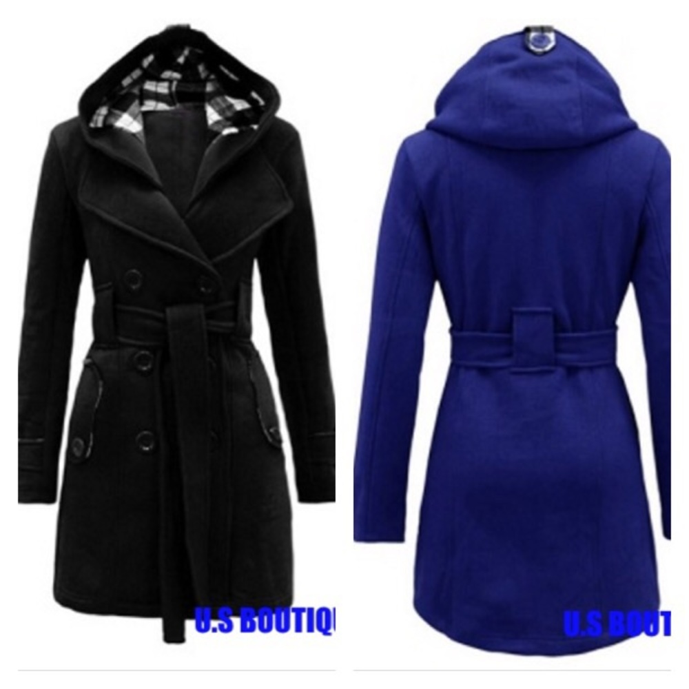 Black Tie Waist Hooded Women’s Overcoat - Picture 1 of 1