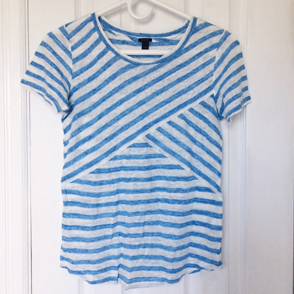 J.Crew Linen Cross Stripe T-shirt, XXS (or XS)