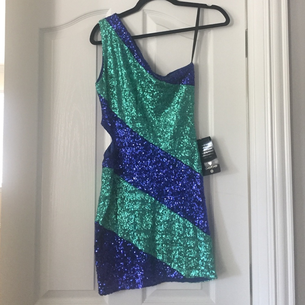 Bebe Blue Sequin Cutout Dress