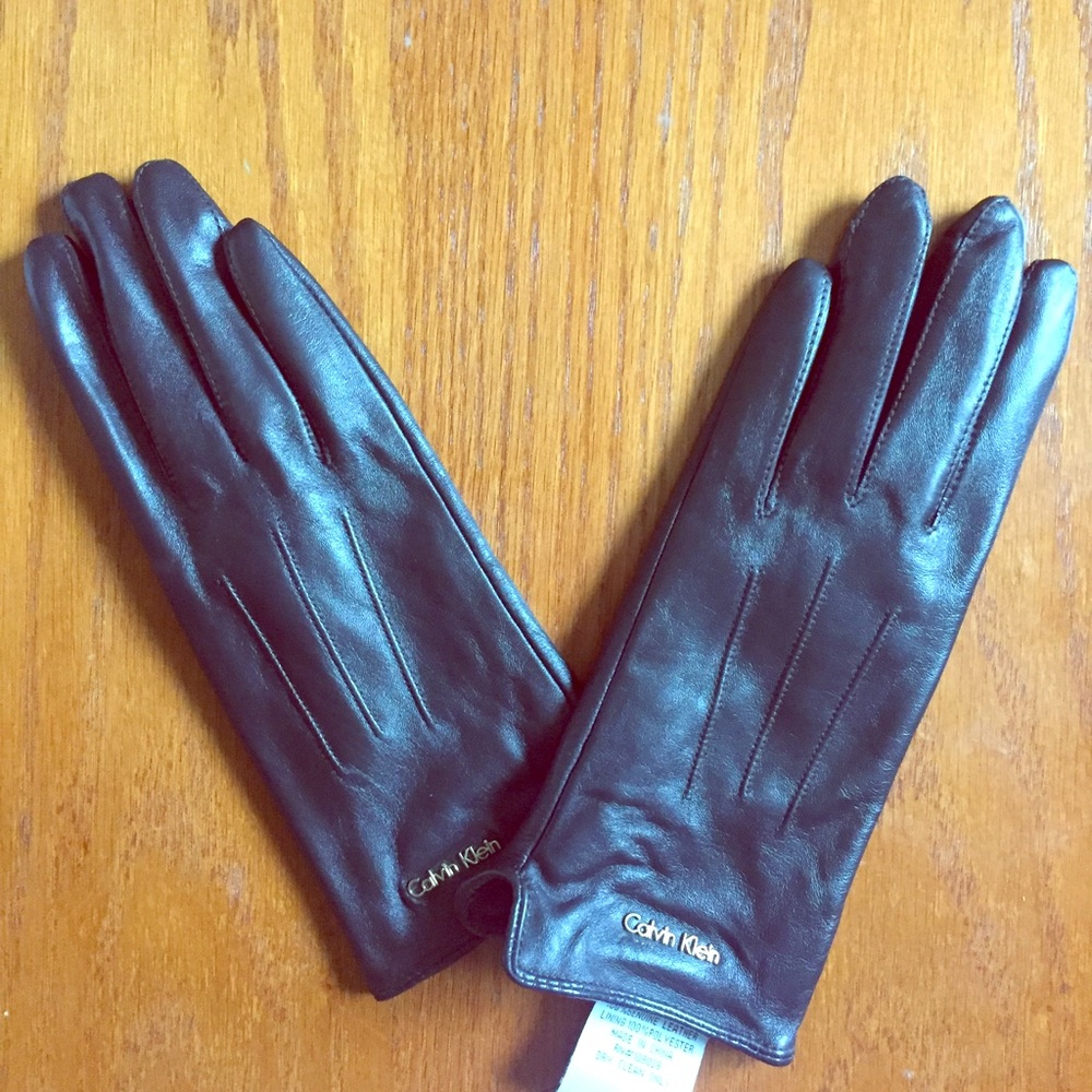 CK dark brown leather gloves