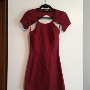 Maroon cutout backless dress