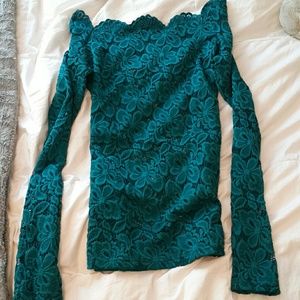 Lace off the shoulder long sleeved top.
