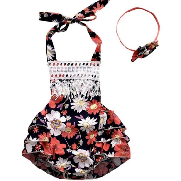 ❤Just in❤ baby floral romper with headband - Picture 4 of 4