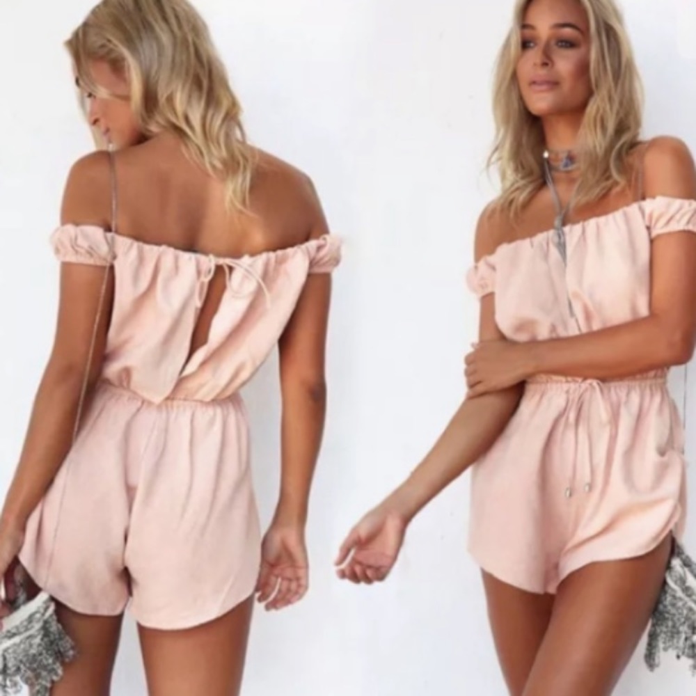 Off the shoulder light pink romper