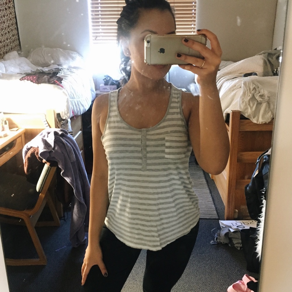 GRAY AND WHITE STRIPE TANK TOP!