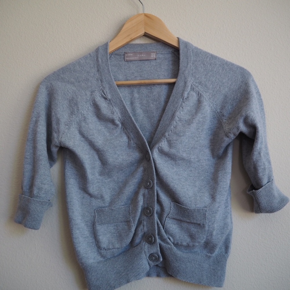 Zara Gray Knit Cropped Cardigan