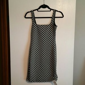 Black, white, and gray pencil dress.