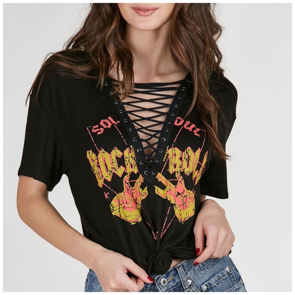 Rock Out Lace Up Tee - Picture 2 of 4