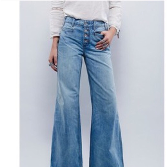 FREE PEOPLE wide  flare denim pants - Picture 2 of 3