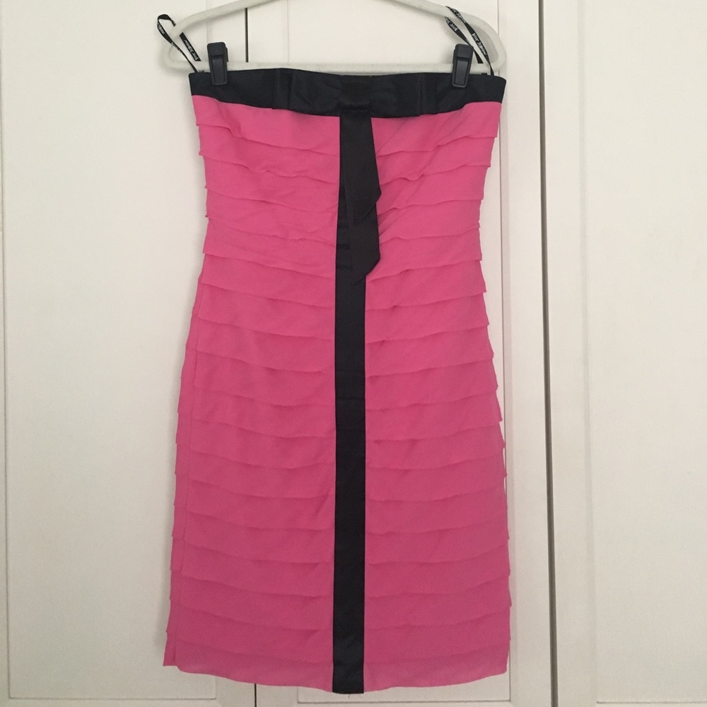 Betsey Johnson strapless pink & black bow dress