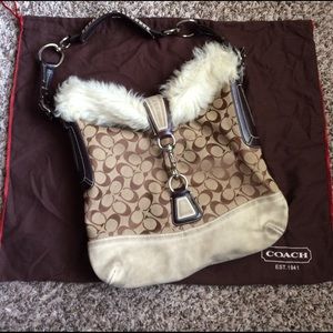 Coach Monogram Hobo Prem Lamb Shearling Trim used