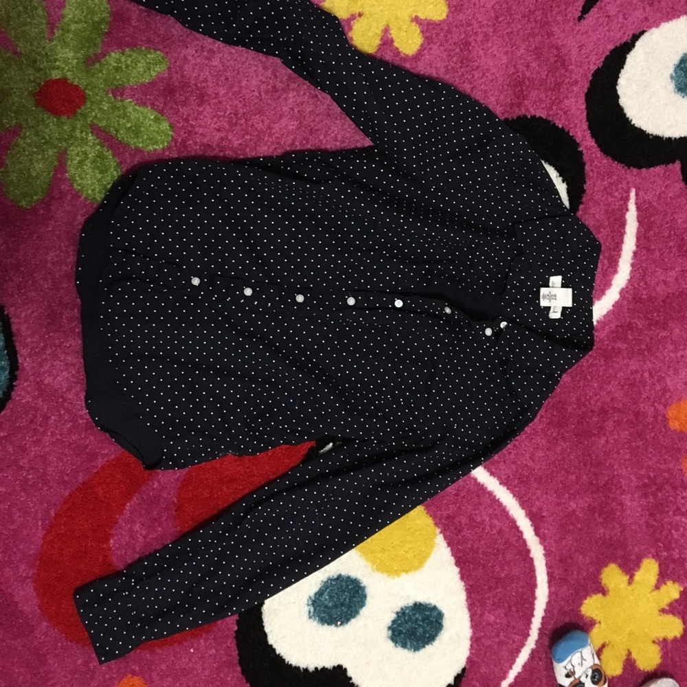 Button down navy blue polka dot shirt