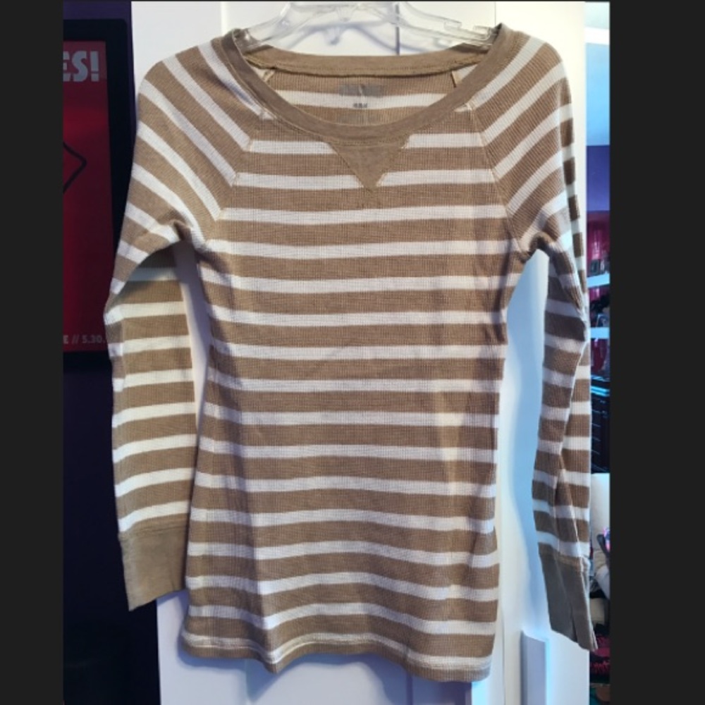 Old Navy Tan & White Striped Long-Sleeve Shirt