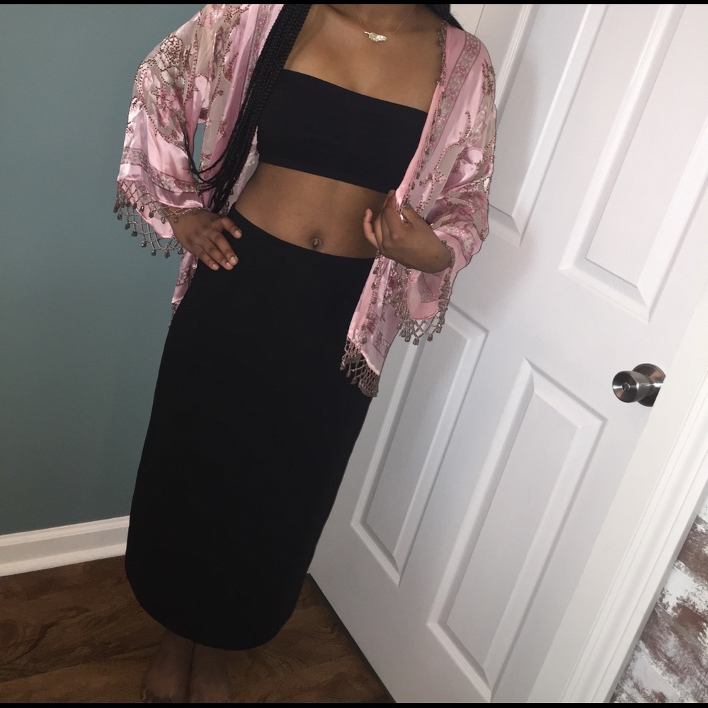 Silky Pink Beaded Kimono