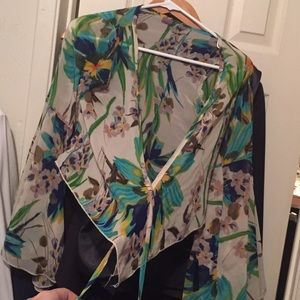 Tie around sheer top with bell sleeves