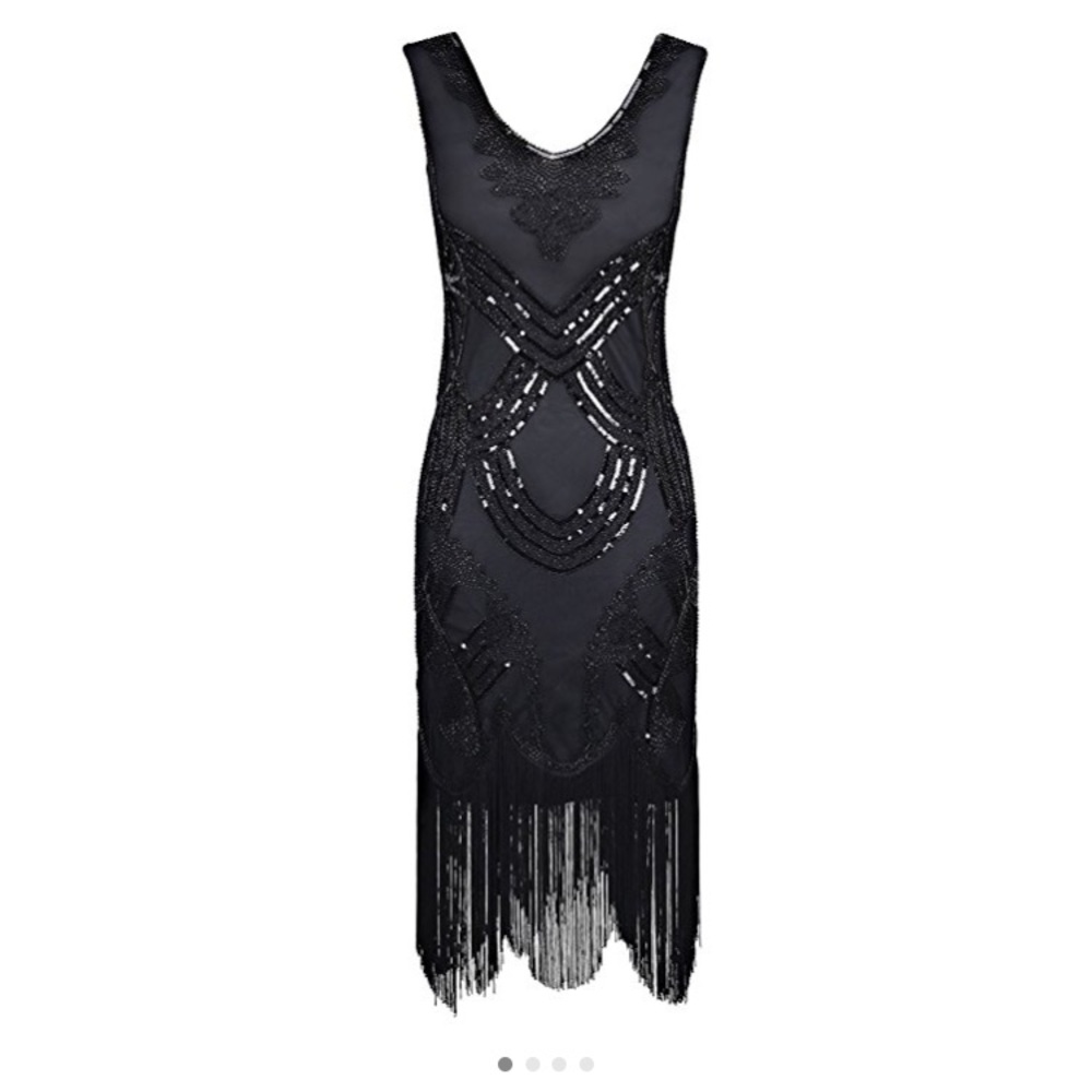 Black beaded cocktail dress