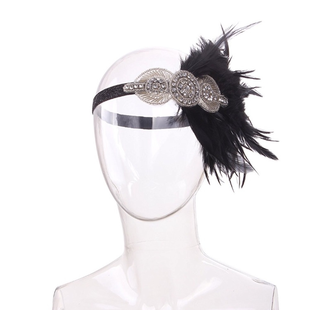 Black and silver feathered headband