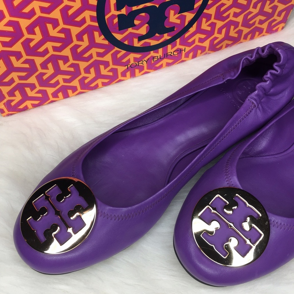 Tory Burch Purple Reva Leather Ballet Flats. Sz 10 - Picture 1 of 6