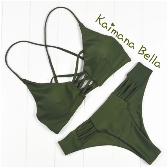 🔥MOVING SALE!🔥💚Sexy Olive Green Strappy Bikini - Picture 3 of 5
