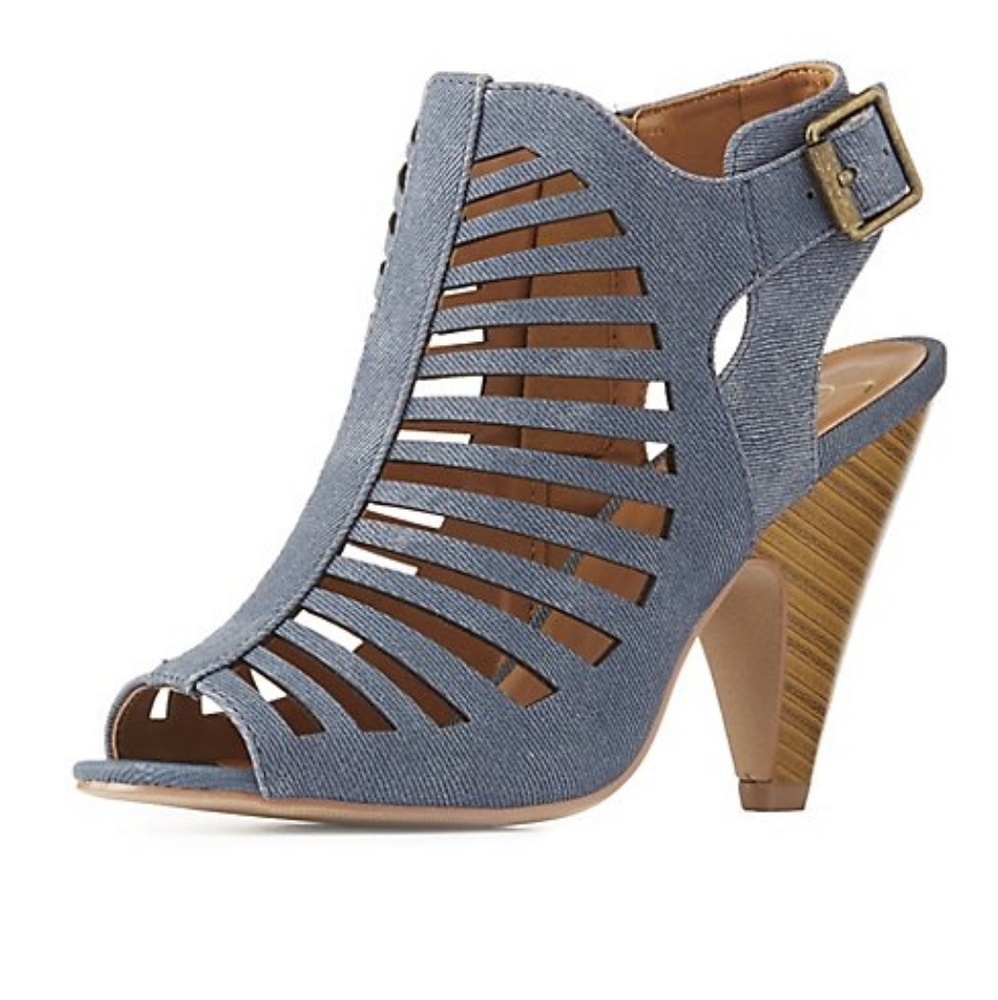 Denim caged slingback sandals