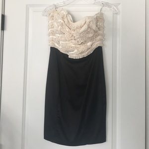 BeBe strapless ruffle colorblock dress