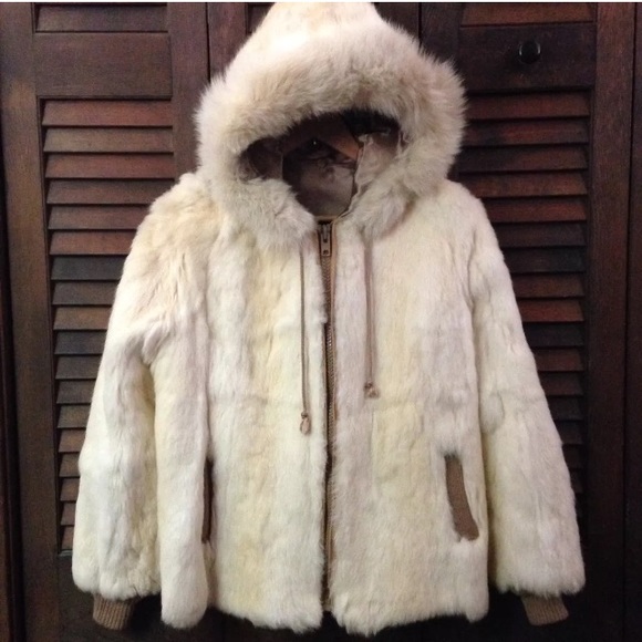 Jackets & Blazers - VTG HOODED RABBIT FUR BOMBER COAT