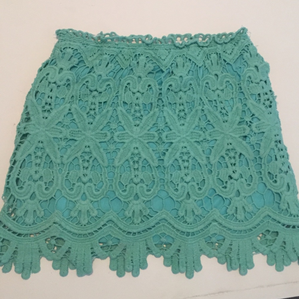 Mint green lace boutique mini skirt