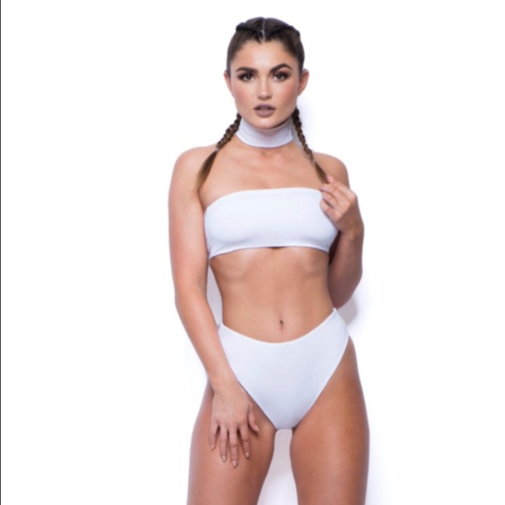 High waisted high leg/high rise white bikini
