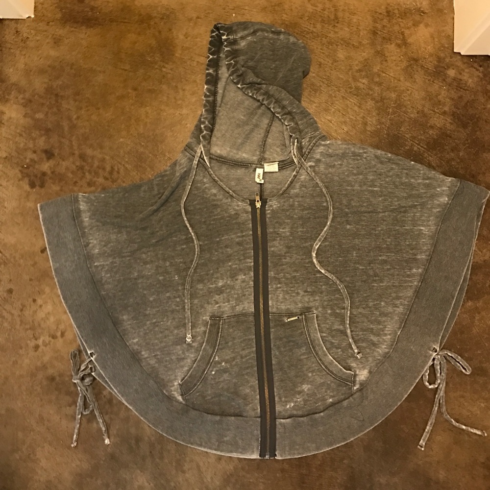 Distressed hooded poncho