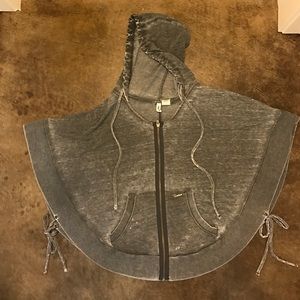 Distressed hooded poncho