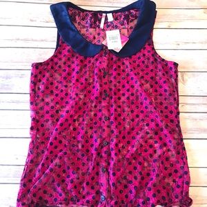 NWT 6 Degree Sheer Lace Sleeveless Button Down Top