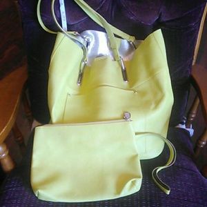 Taking offers Lime green tote with cosmetic bag