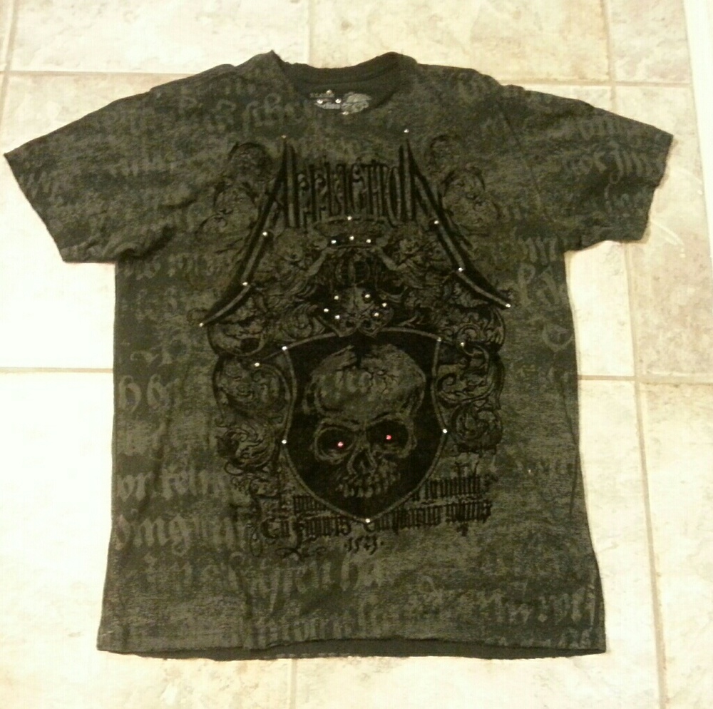 Affliction Black Embelished T Shirt XL
