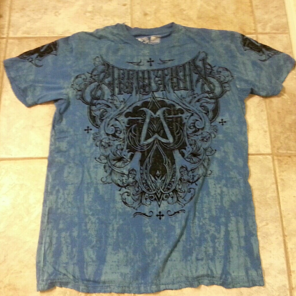 Affliction Blue Embellished T Shirt  2XL