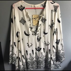 NWT lace up Boho top