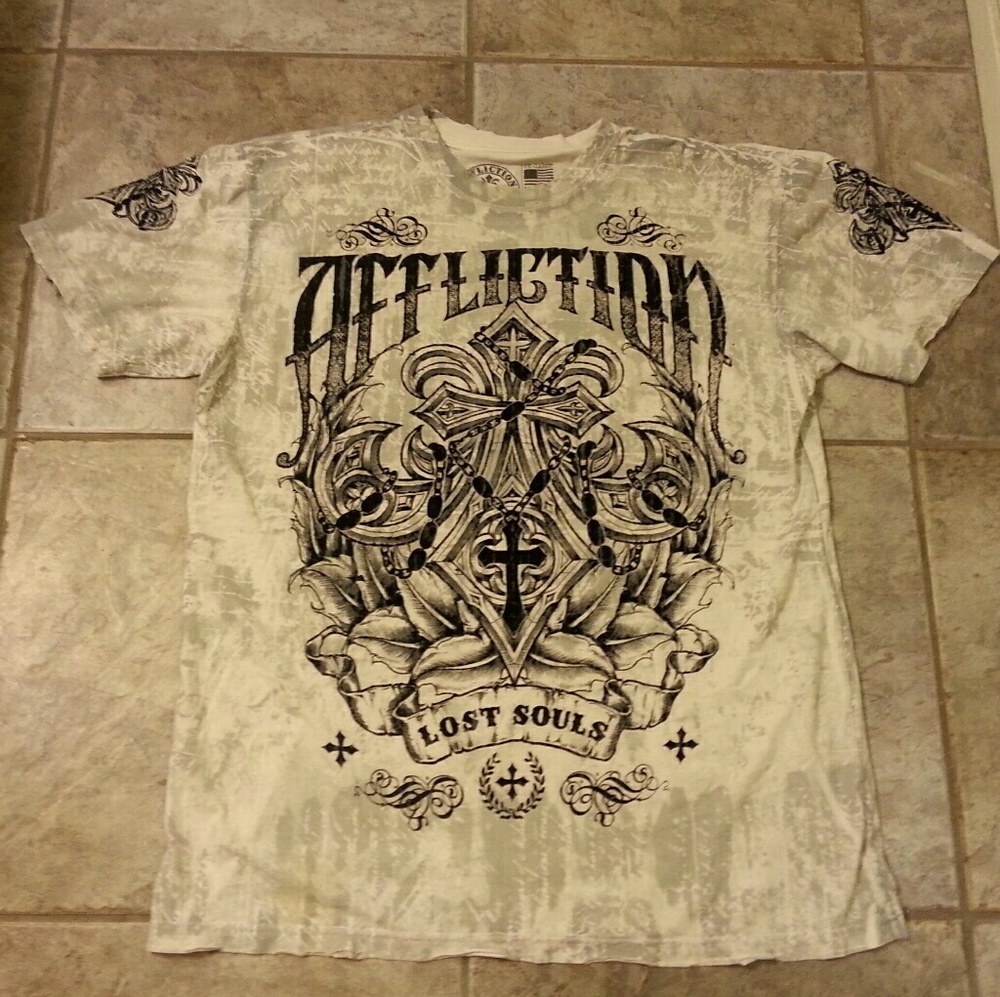 Affliction White Embellished T Shirt 2XL