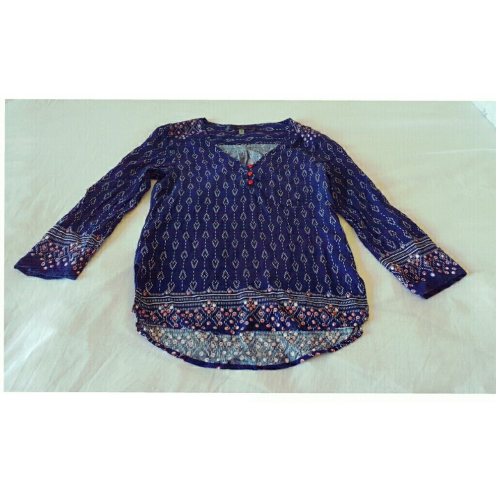 Indigo ethnic patterned cotton shirt
