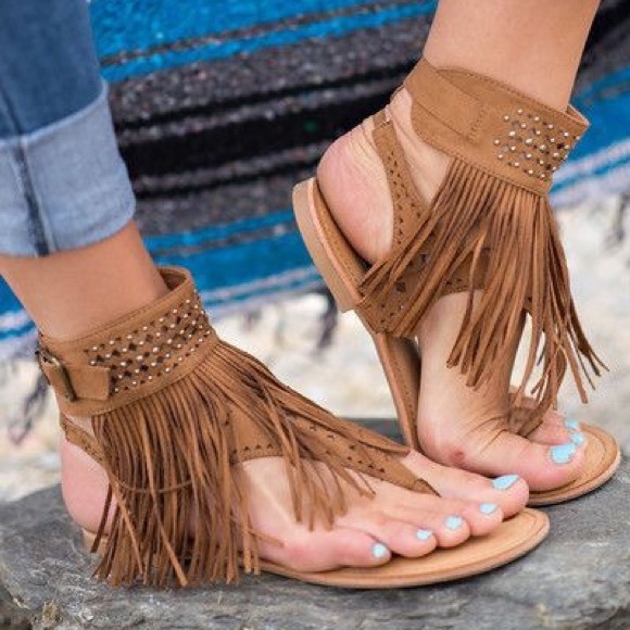 Fringe Boho Chic Gladiator Embellished Sandal - Picture 2 of 4