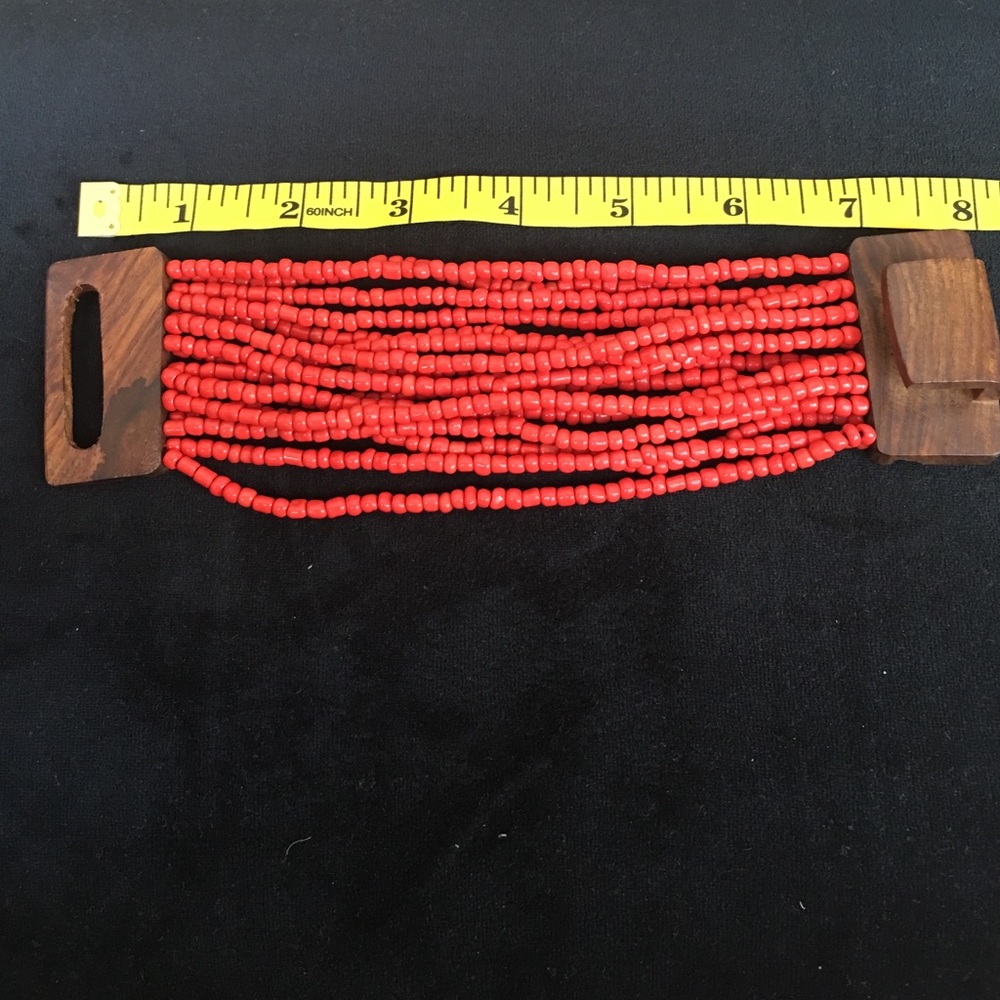 Orange beads and wood multi-strand bracelet - Picture 2 of 3