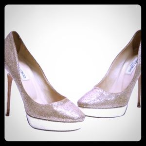 Jimmy Choo gold glitter Eros platform pumps size 8