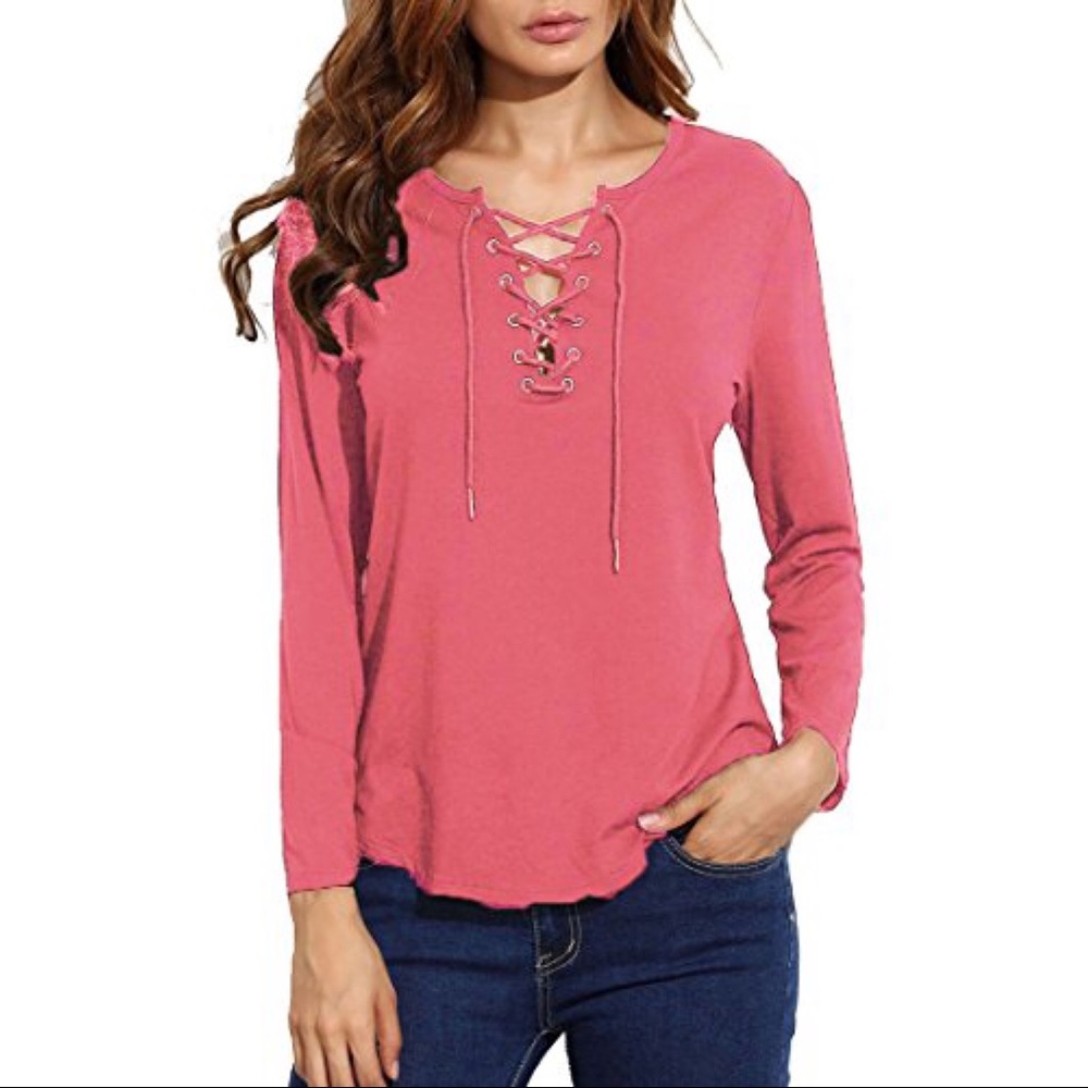 ✨HOST PICK 3/25✨ NWT Relaxed Coral Lace Up Top