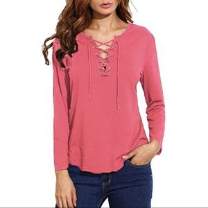 ✨HOST PICK 3/25✨ NWT Relaxed Coral Lace Up Top