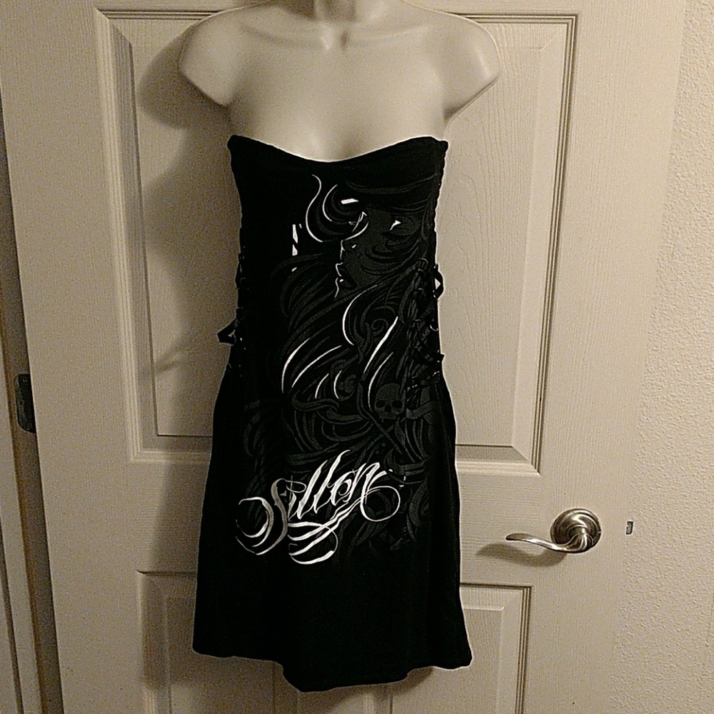 ✨HP✨Sullen Sexy Punk Skull Tattoo Strapless Dress