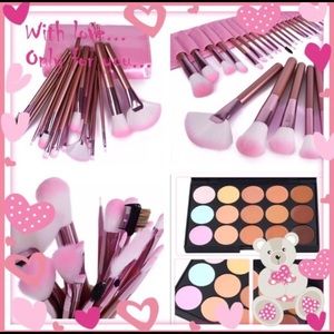 Beautiful pink and white brushes & case & contour