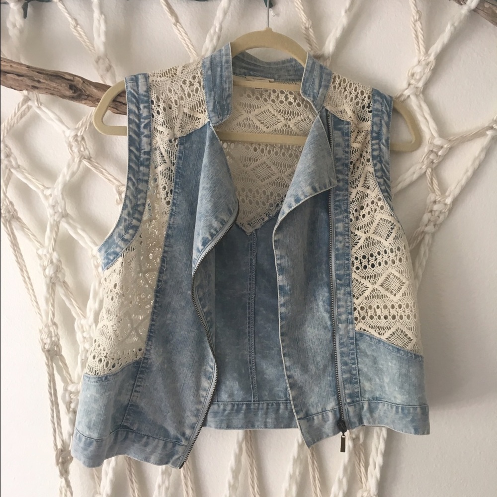 Denim and crochet vest