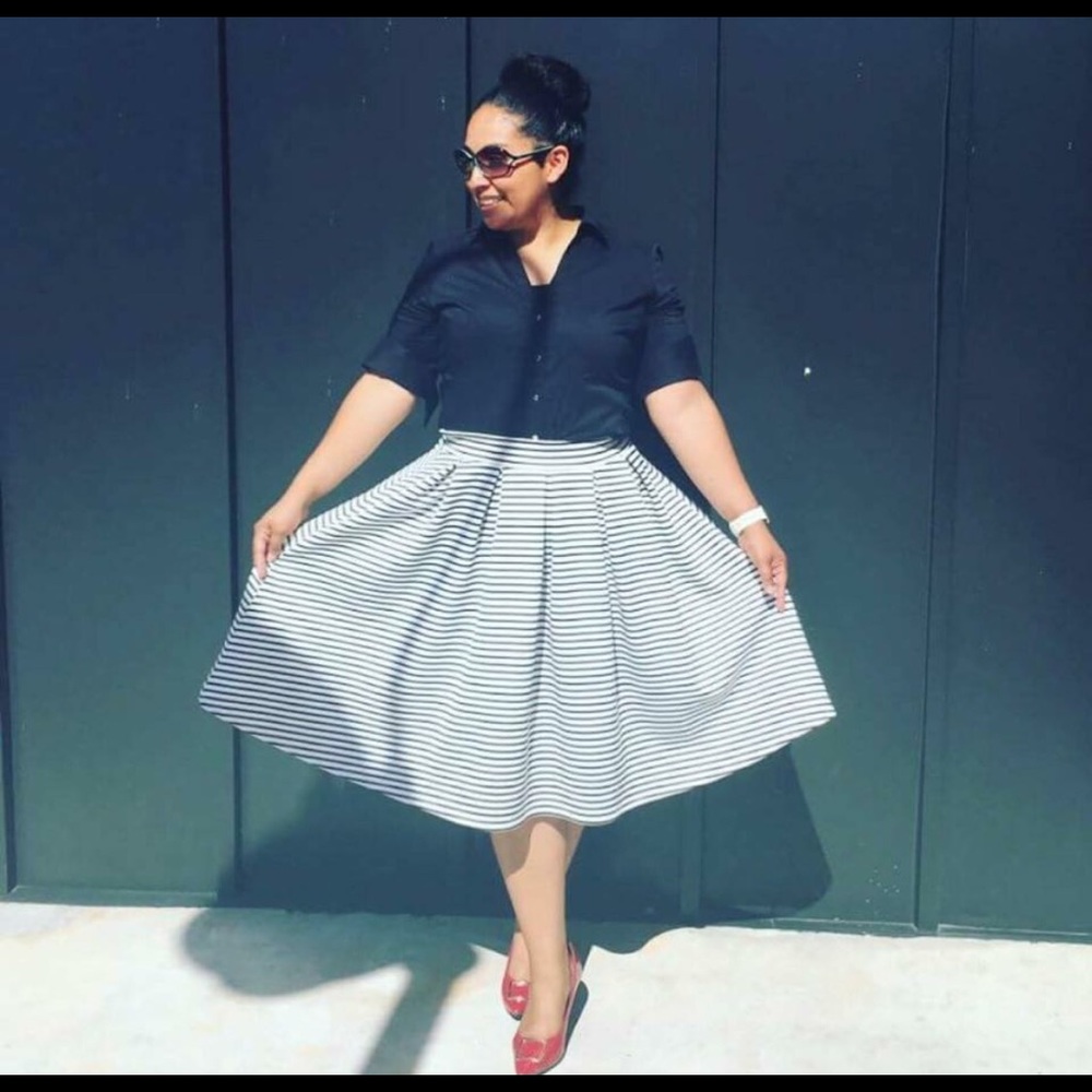 Black and white stripe flowing skirt