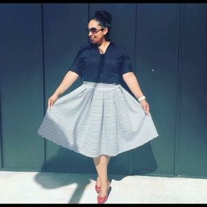 Black and white stripe flowing skirt